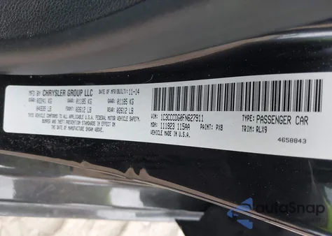 2015 Chrysler 200 S z USA, uszkodzony, nr VIN 1C3CCCDG0FN627911